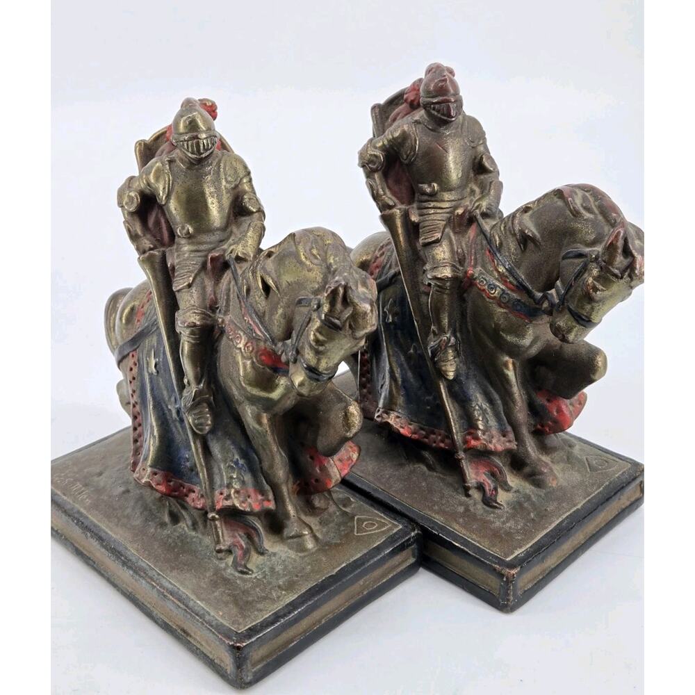 Antique Armor Bronze GS Allen Medieval Knights Warrior Bronze Clad Bookends